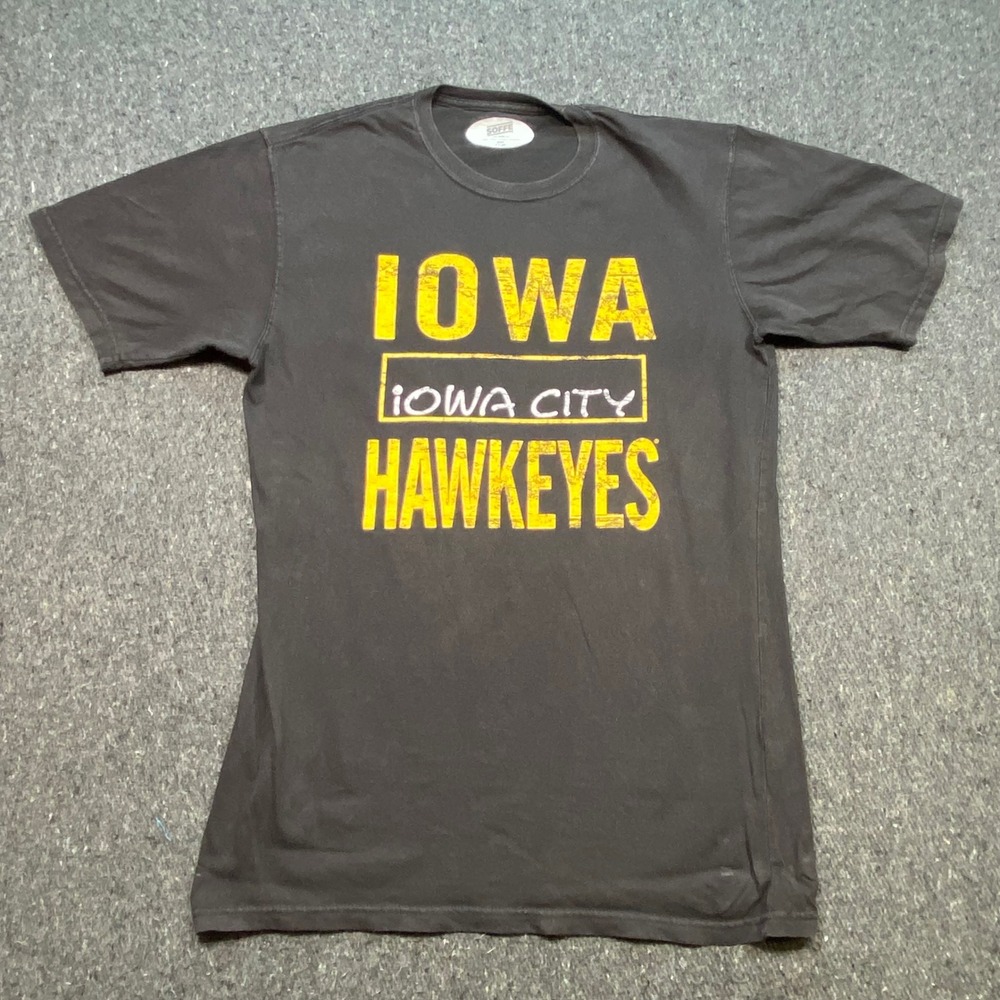 Soffe Iowa City Hawkeyes TShirt Sz L Mens Black Distressed Collegiate University